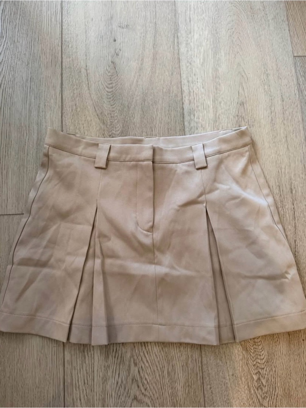 Beige Pleated Mini Skirt